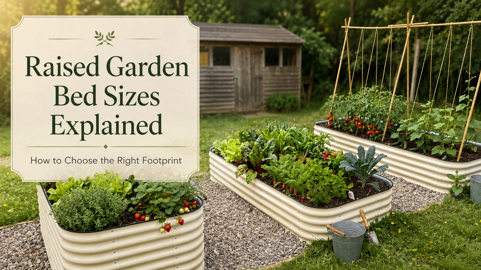 Raised garden bed sizes comparison showing small, medium, long and modular footprint options
