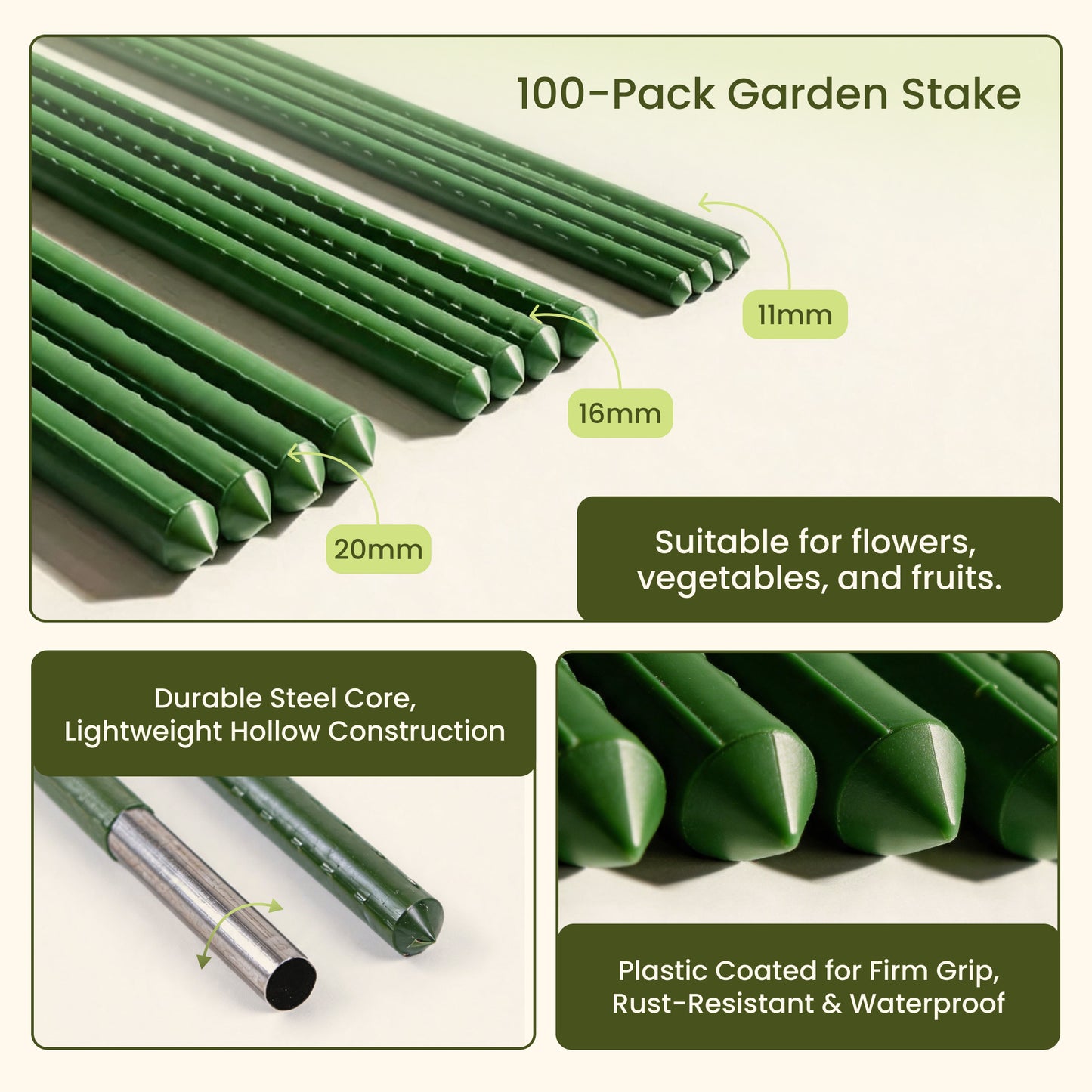 Garden Stake - Plastic Coated Steel Plant Support Sticks