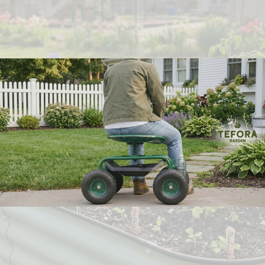 Rolling Garden Scooter with 360° Swivel Seat & Storage Basket